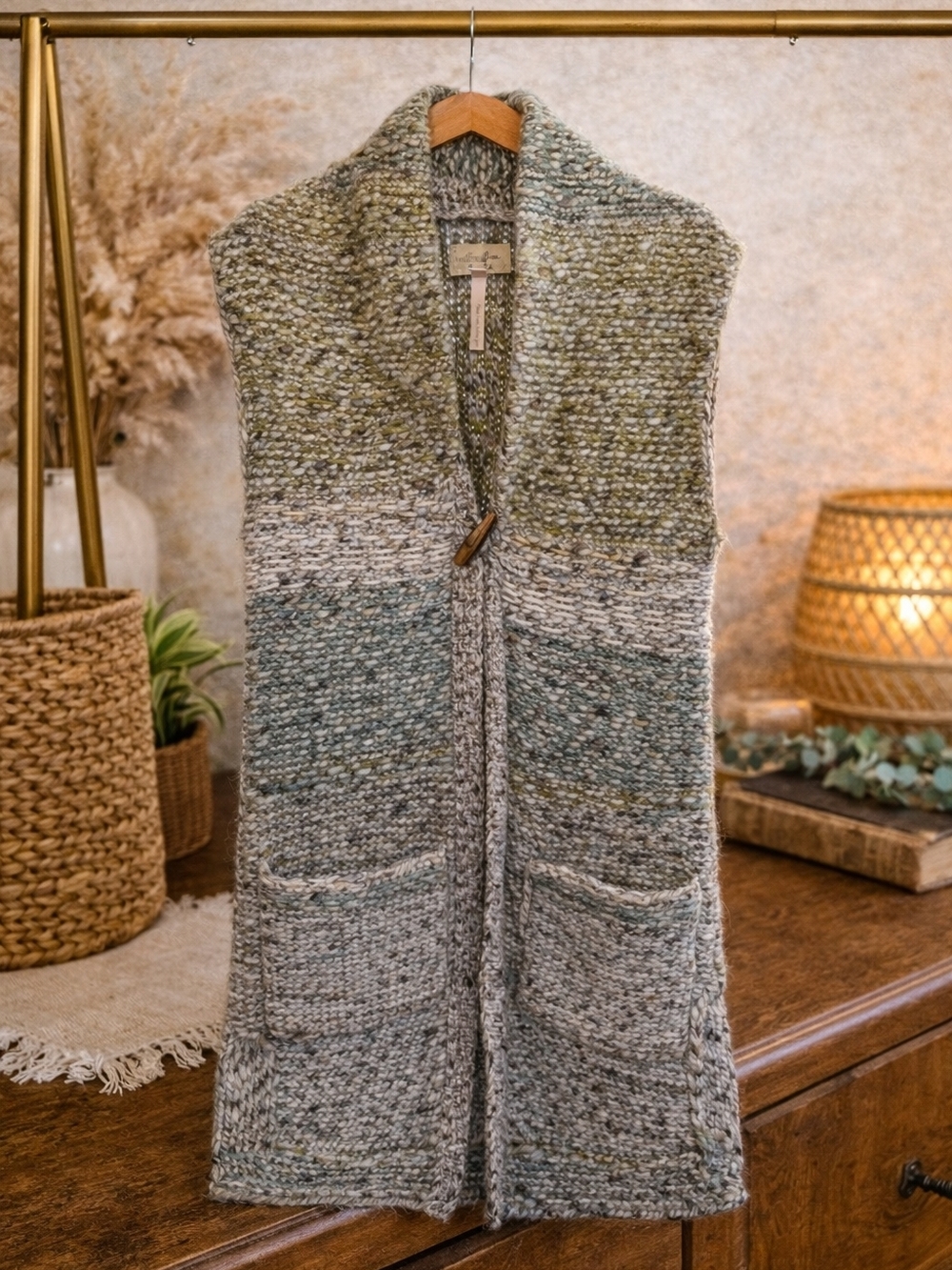 Wilfred Aritzia Cozy Knit Open-Front Vest - Heathered Gray-Green